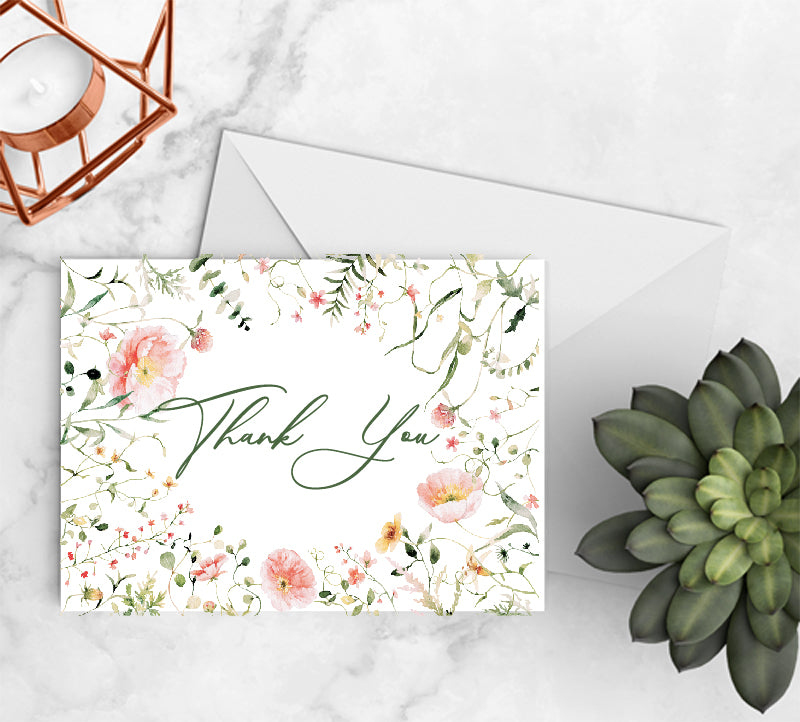 Pink Poppy Garden Thank you Cards