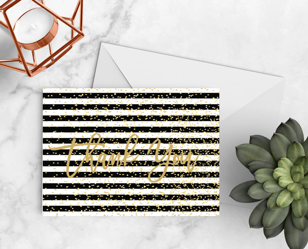 Black + Gold Confetti Thank You Cards