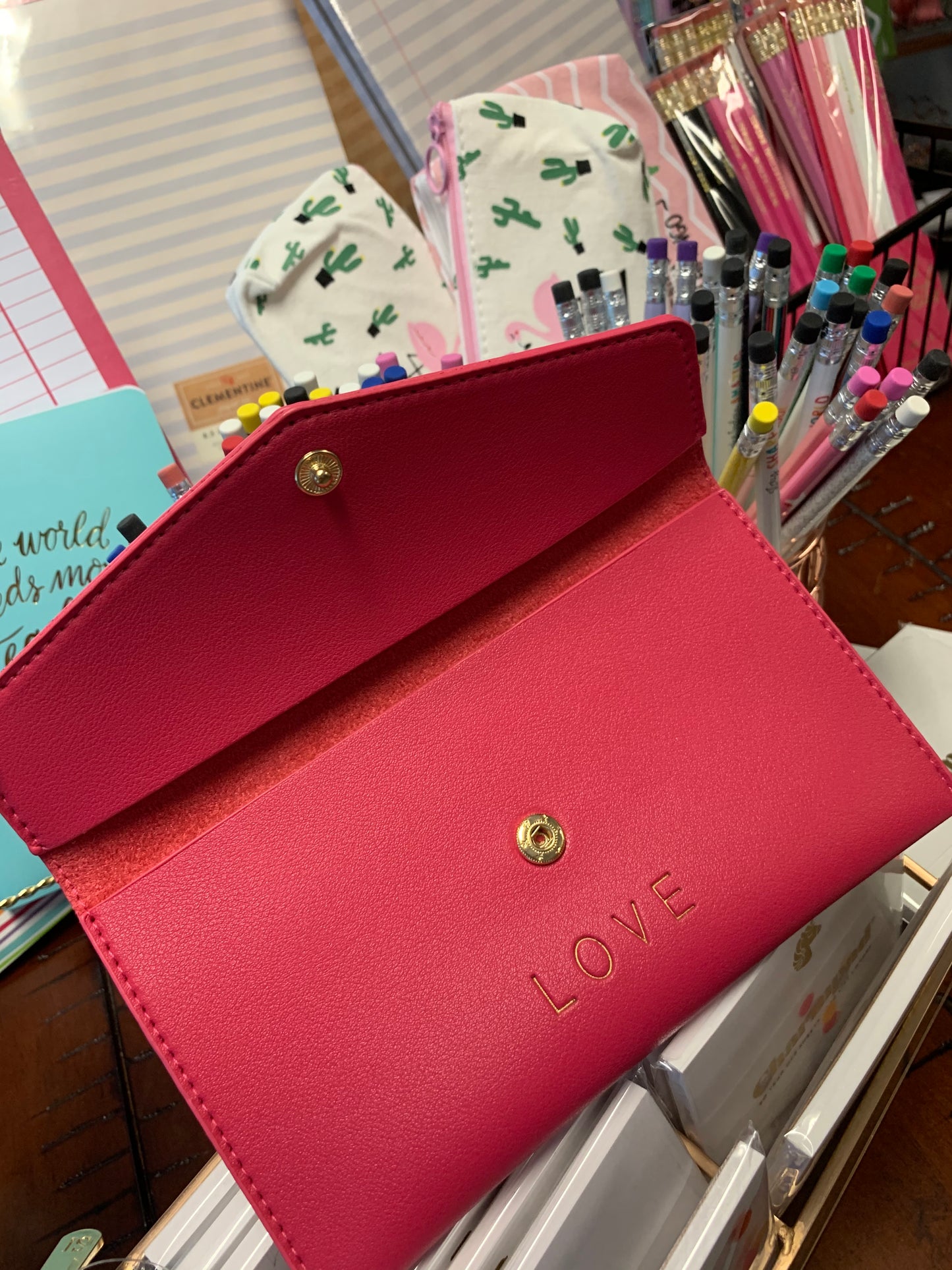Pink "LOVE" Faux Leather Pouch