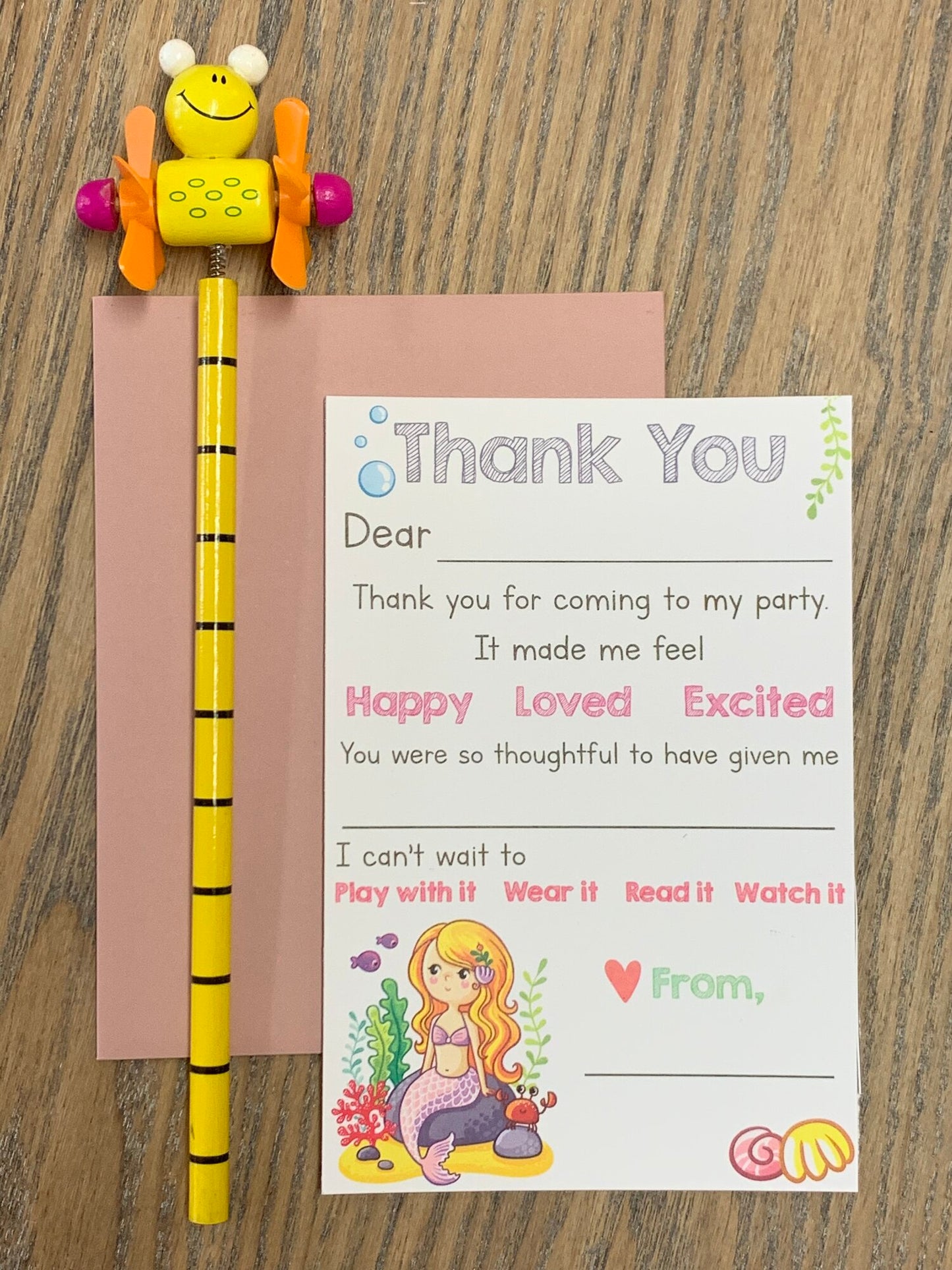 Mermaid Fill In Thank you Cards