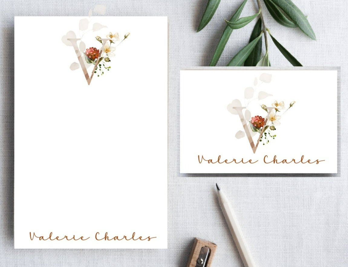 Vintage Floral Initial Stationery Set