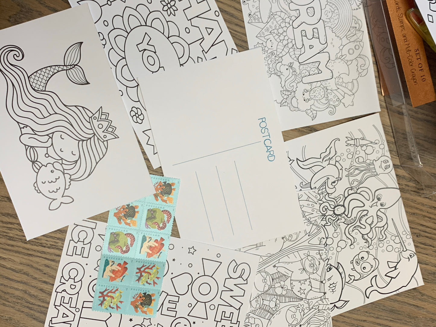 Kids coloring postcard set