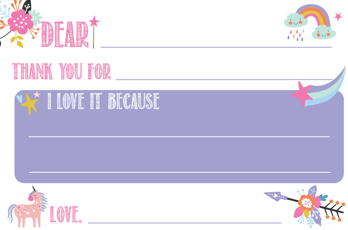 Unicorn Fill In Thank you Cards