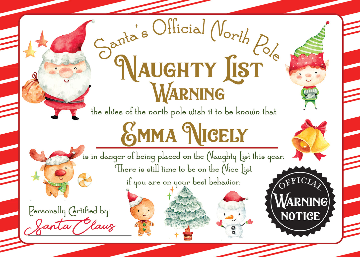 Personalized Santa Nice List Certificate