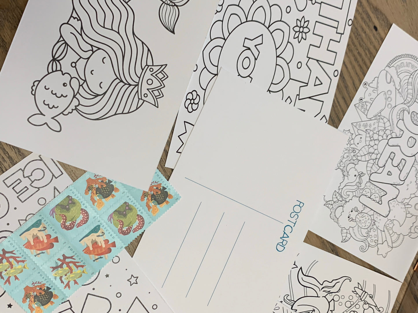 Kids coloring postcard set