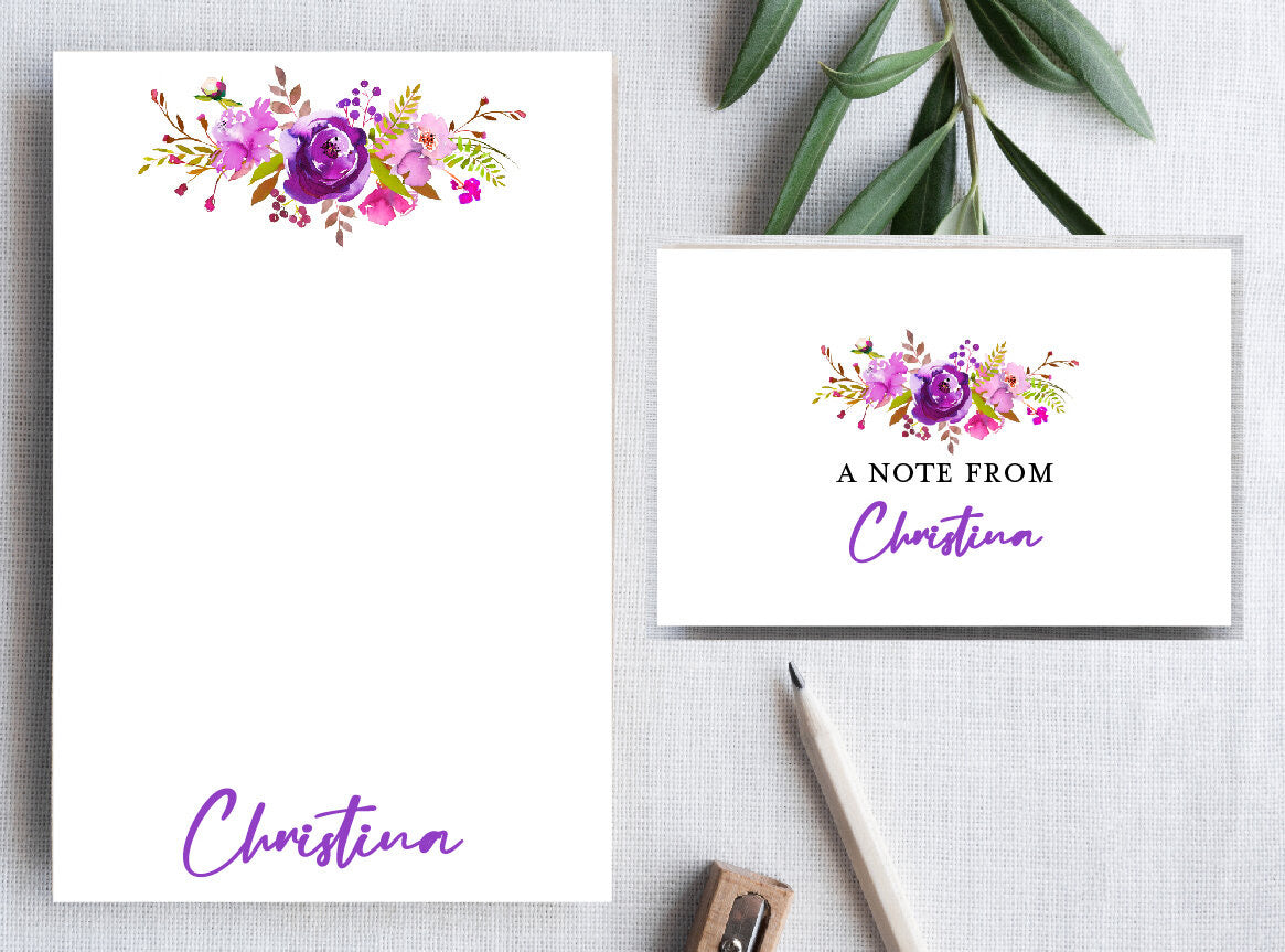 Purple Floral Stationery Set