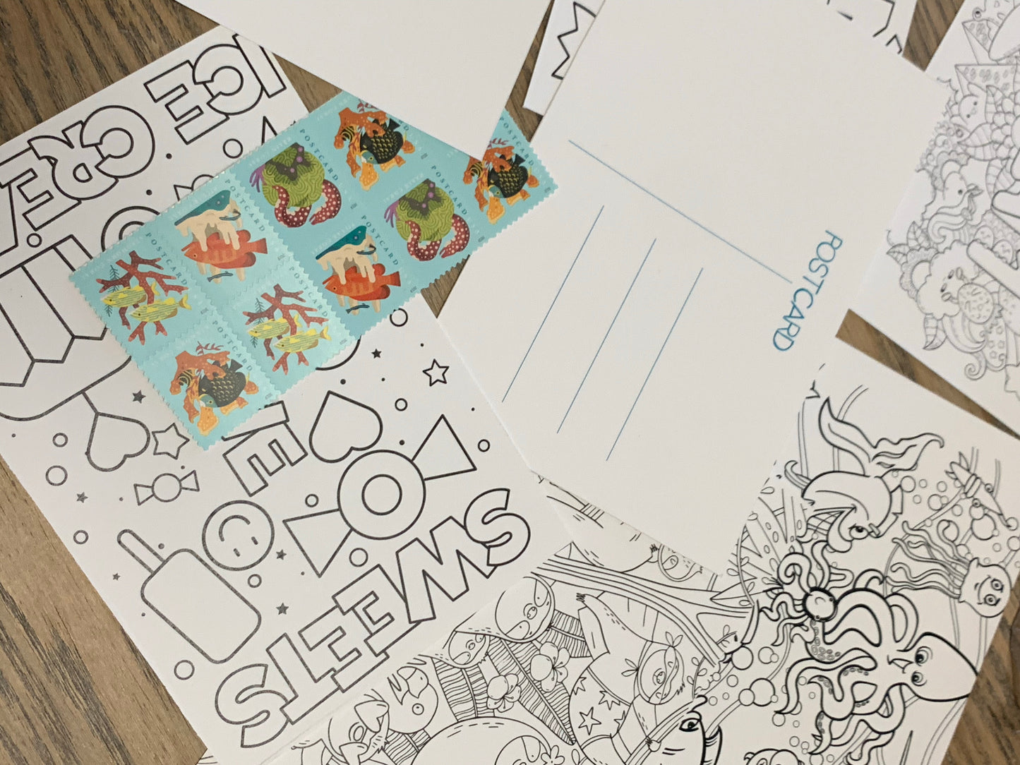 Kids coloring postcard set