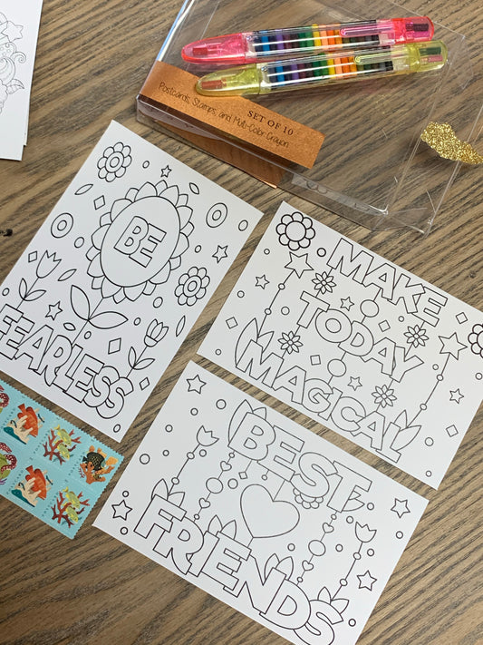 Kids coloring postcard set