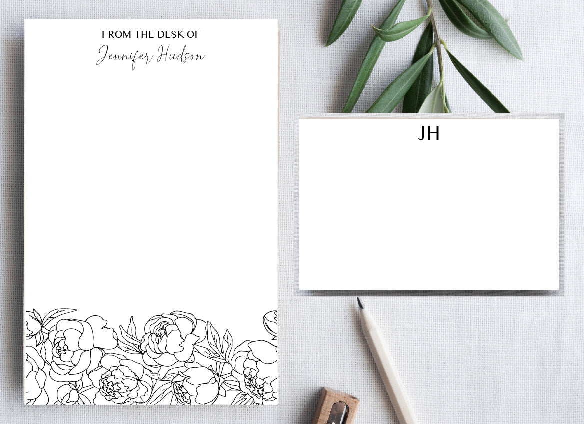 Black Peony Stationery Set