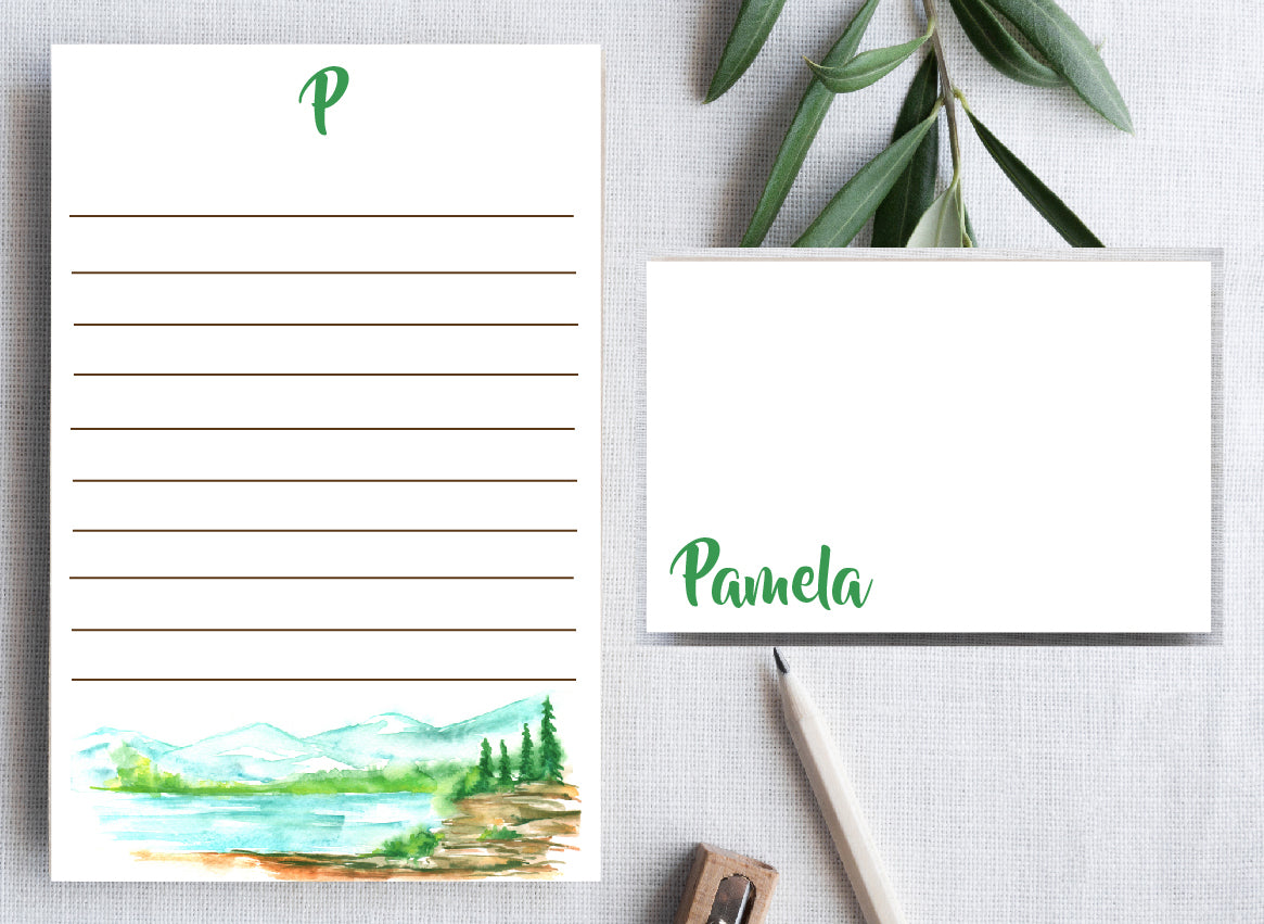 Watercolor Mountain Stream Stationery Set