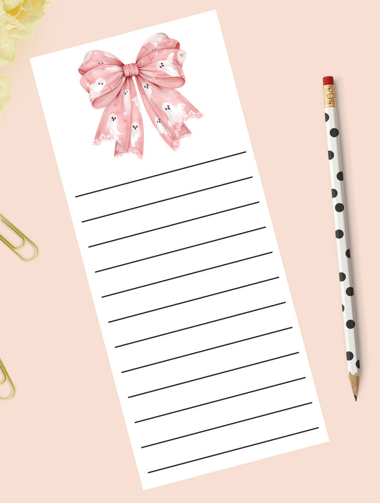 Pink Ghost Bow Notepad