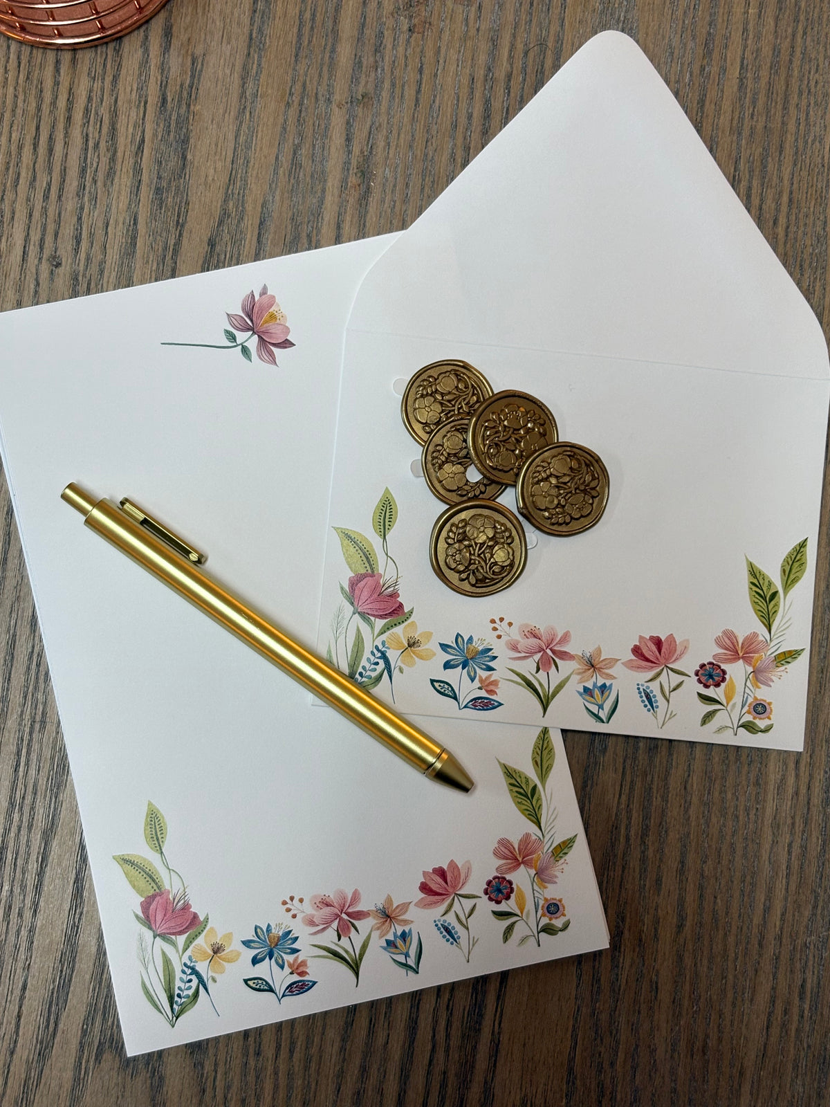 Pink Floral Stationery Set