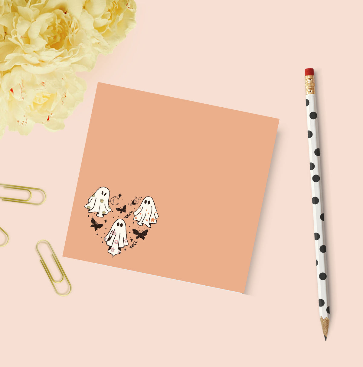 Boho Ghost Sticky Note Pad – Stylish Scribe Stationery