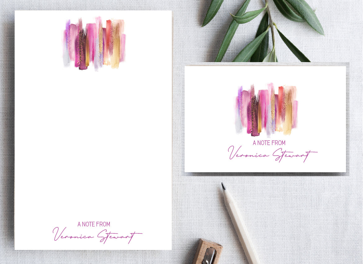 Abstract Purple/Gold Stationery Set – Stylish Scribe Stationery