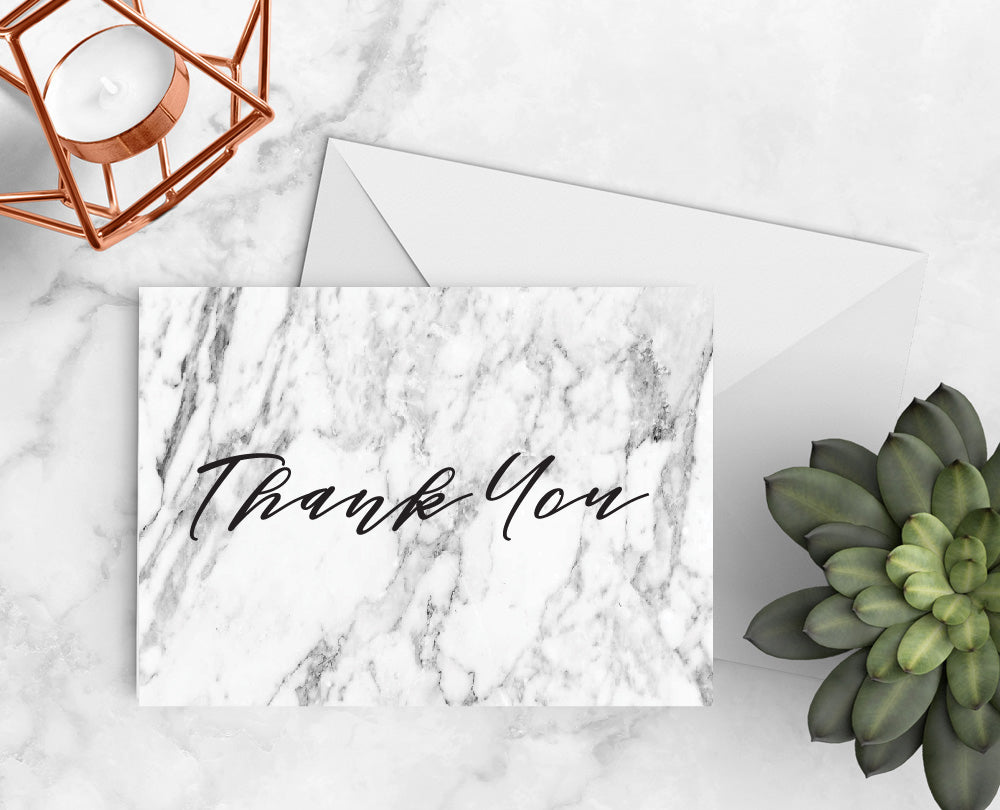 Black and White Marble Thank You Cards