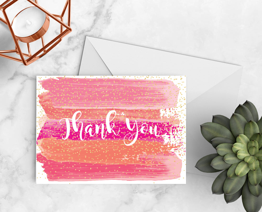 Pink Brush Thank You Cards