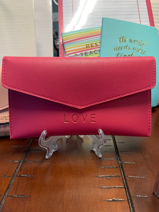 Pink "LOVE" Faux Leather Pouch