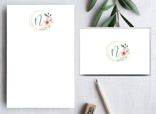 Floral Initial Stationery Set