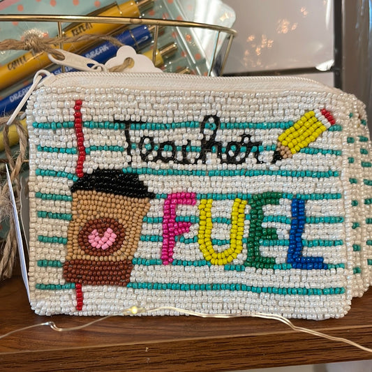 Teacher Fuel Beaded zip small pouch