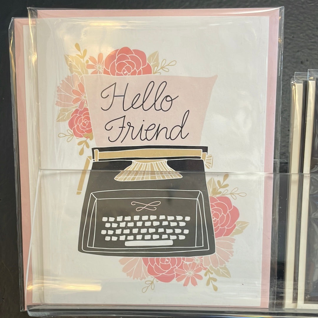 Hello friend typewriter card