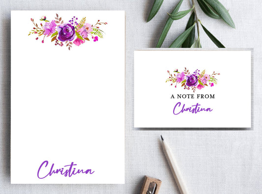 Purple Floral Stationery Set