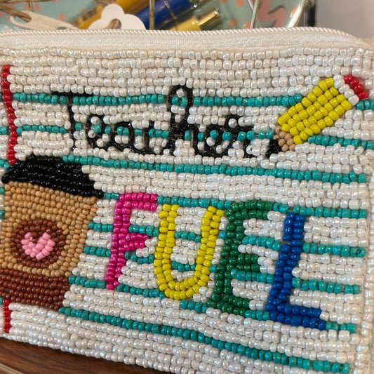 Teacher Fuel Beaded zip small pouch