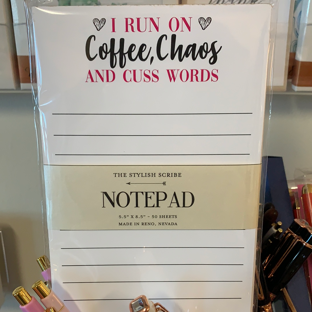 Run on Coffee, Chaos, and Cuss Words Notepad